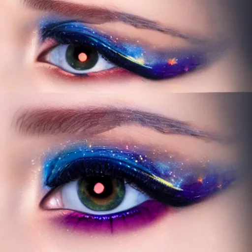 Prompt: Liminal space in outer space, eye makeup