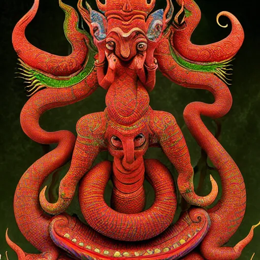 Prompt: naga creature, burmese mythology, buddhist mythology, hindu mythology, naga, naga