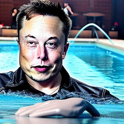 Prompt: Elon Musk swimming in a pool of money