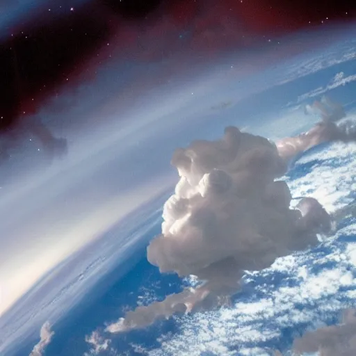 Prompt: gigantic statue in cloud seen from space