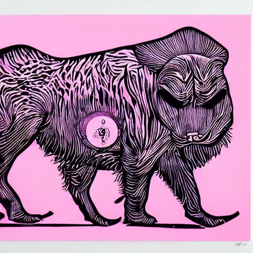 Image similar to a graph style animals, linocut art, retrowave, synthwave, famous art,