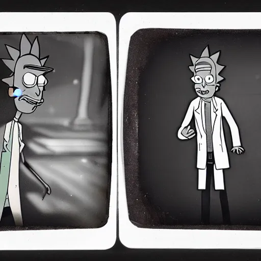 Image similar to tintype photo of cartoon rick and morty