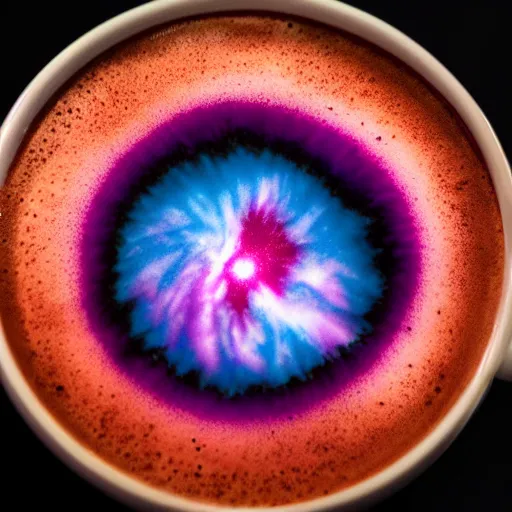 Image similar to colorful nebulae in a coffee cup