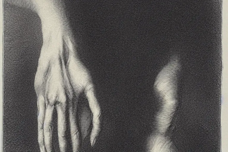 Image similar to woman hand, soft light, Gustave Dore lithography