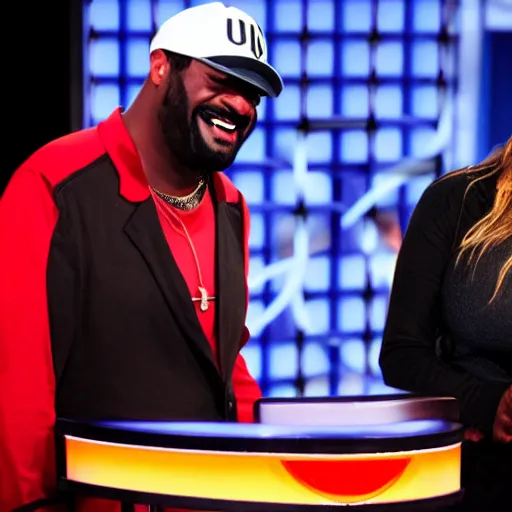 Image similar to Ghostface from Scream hosting a game of Family Feud, tv show, gameshow,