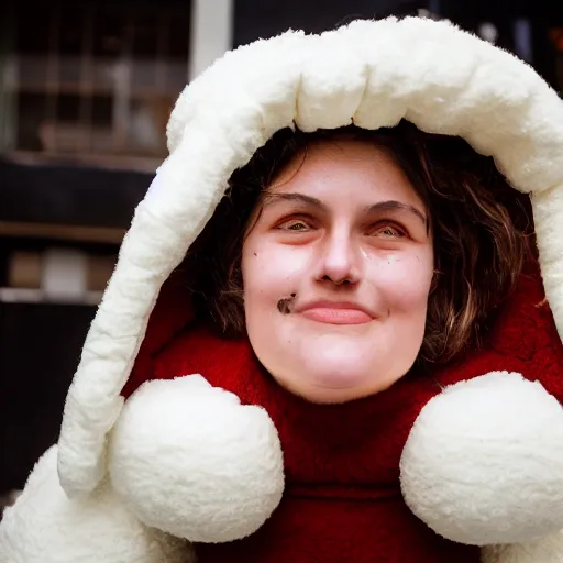 face portrait, woman age 2 0 in a puffy sheep costume,, Stable Diffusion