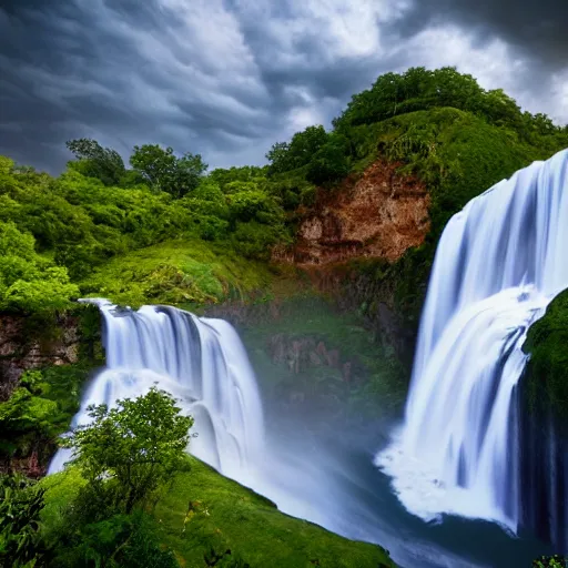 Prompt: spectacular waterfalls, winning award photo. canon rf 8 5 mm, 4 k. very detailed, unreal engine