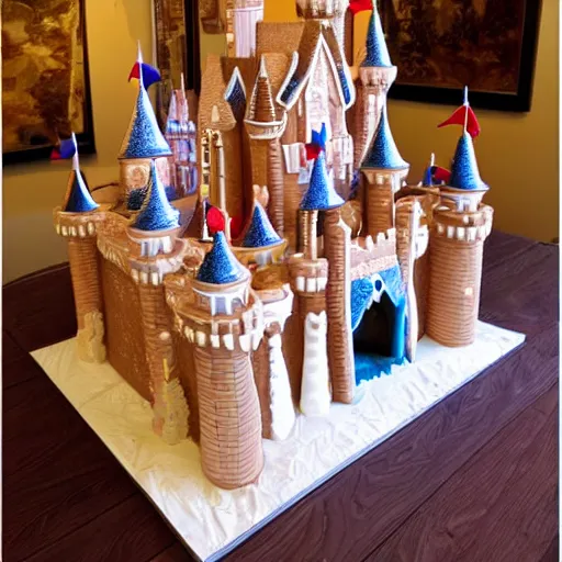 Prompt: life sized disney world castle as a gingerbread house.