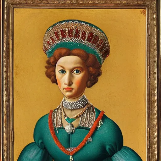 Image similar to portrait of an anthropomorphic quokka dressed as an italian queen, sandro bottecelli, 1 5 0 0