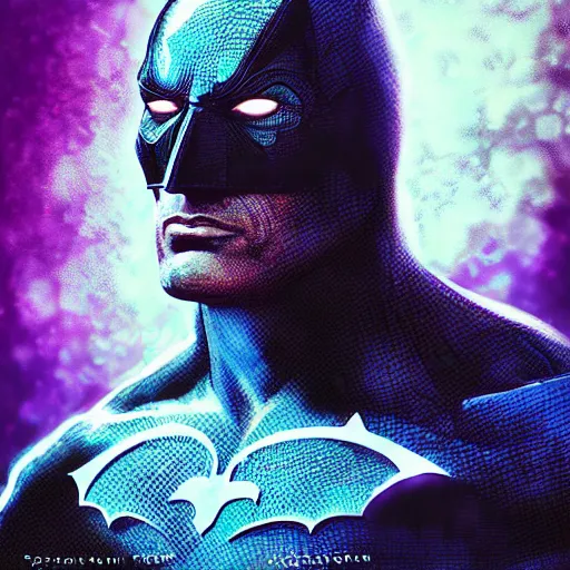 Image similar to dwayne johnson as spiderbatman, digital illustration portrait design, by android jones and greg rutkowski, retrowave color scheme, detailed, cinematic lighting, wide angle action dynamic portrait