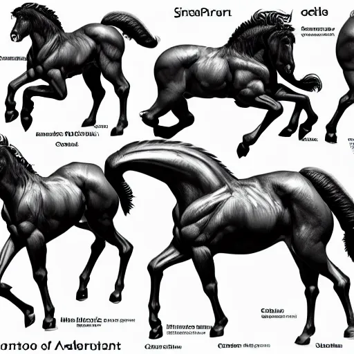 Prompt: centaur centaur centaur anatomy reference sheet, 8k, very detailed.