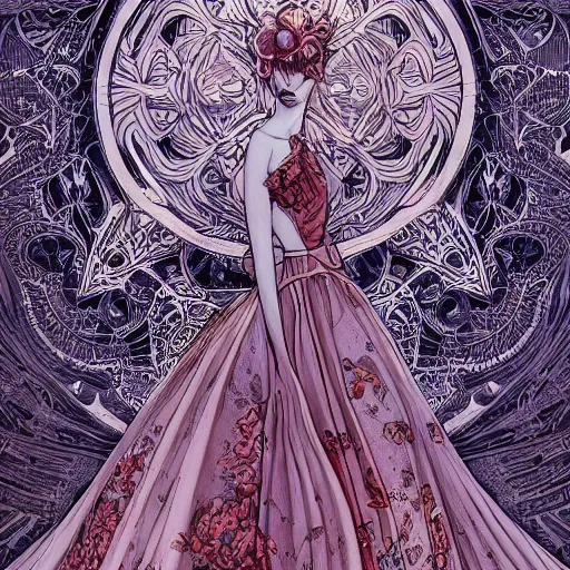 Image similar to the most ridiculously beautiful and elegant woman ever imaginable, an ultrafine detailed illustration by james jean, final fantasy, intricate linework, bright colors, behance contest winner, vanitas, angular, altermodern, unreal engine 5 highly rendered, global illumination, radiant light, detailed and intricate environment