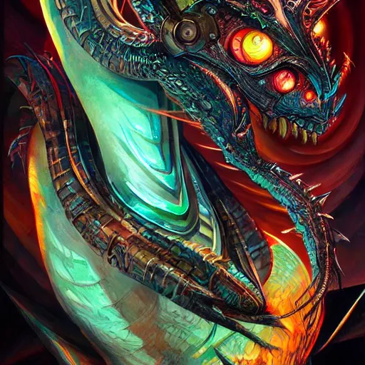 Image similar to a cybernetic dragon by android jones, trending on artstation