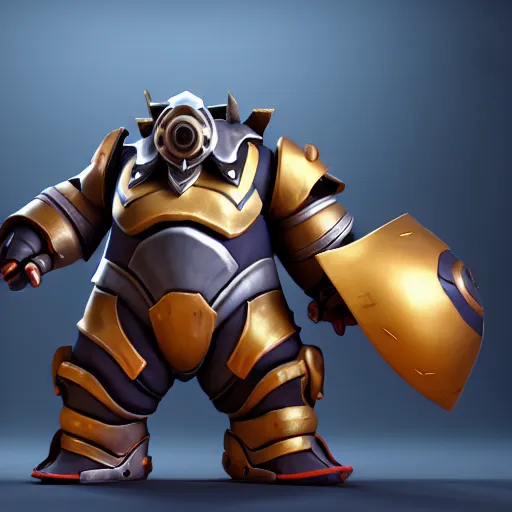 Image similar to a young boy with the appearance and armor of roadhog from overwatch, design, octane render, 4 k, ingame shot