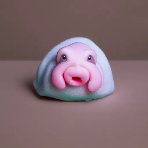 Image similar to blobfish beanie baby in mint condition with tag attached, 8 k photograph