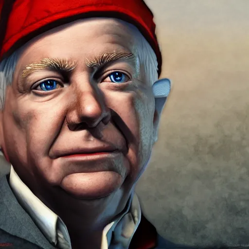 Image similar to Lindsay Graham that looks like the Keebler Elf, artstation, ultra detailed, 8k resolution, ultrarealistic