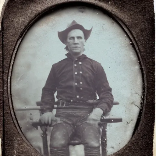 Image similar to tintype photo, bottom of the ocean, cowboy alien