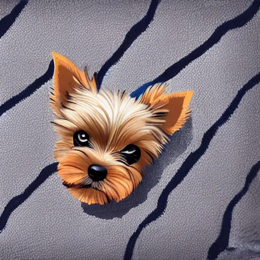 Image similar to digital painting of a cute adorable yorkie puppy sleeping on a soft blanket