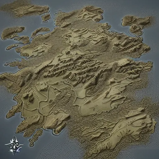 Image similar to the miniature 3d map for Game of Thrones, highly detailed, very detailed, 4k