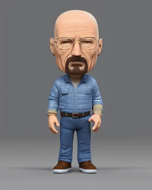 Image similar to full body 3d render of Walter White as a funko pop, studio lighting, white background, blender, trending on artstation, 8k, highly detailed