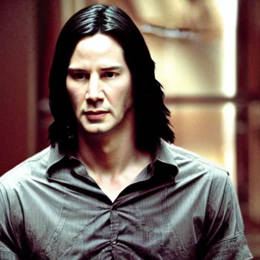 Image similar to Film Still of a Young Keanu Reeves playing a Young Severus Snape in Harry Potter, Film Still, realistic, hyperrealistic, very realistic, very very realistic, highly detailed, very detailed, extremely detailed, detailed, detailed face, very detailed face, very detailed face, realism, HD Quality, 8k resolution, intricate details, body and head in frame, Real Life