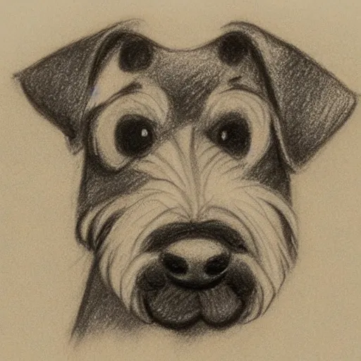 Image similar to milt kahl pencil sketch of happy mini schnauzer