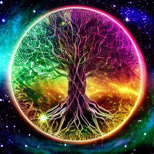 Image similar to a hyper-detailed photo of tree of life in galaxy