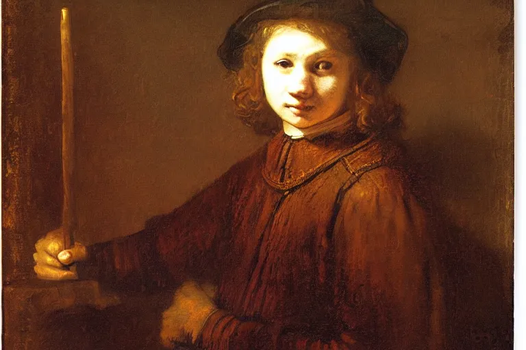 Prompt: painting portrait of teenager by Rembrandt