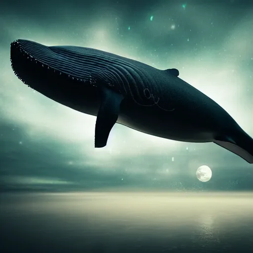 Prompt: a whale attacking a steampunk airship at night during full moon on a cloudy night, high detail, octane render