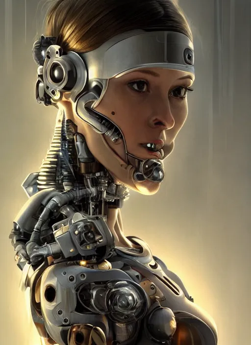 Image similar to Ultra realistic full shot of a cyborg woman under repair ,with mechanical arms that fix it, cyberpunk,sci-fi, fantasy,Kodak , soft light, volumetric lighting ,night, intricate, elegant, highly detailed, digital painting, artstation, concept art, smooth, sharp focus, illustration,art by artgerm and greg rutkowski and alphonse mucha