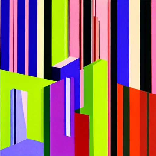 Image similar to The painting is a beautiful abstract composition. It is composed of a series of vertical stripes of different colors, ranging from light to dark. The stripes are separated by thin lines, which create a sense of movement and energy. The overall effect is one of harmony and balance. digital art, reflective by Arthur Elgort 3d render