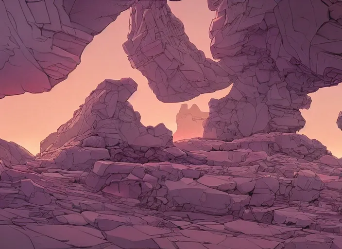 Image similar to abstract art with a theme on mineral rocks, empty world environment landscape. no people nor cars. sharp focus, cinematic pose, cinematic lighting, unreal engine render. art by josan gonzales and moebius and deathburger.