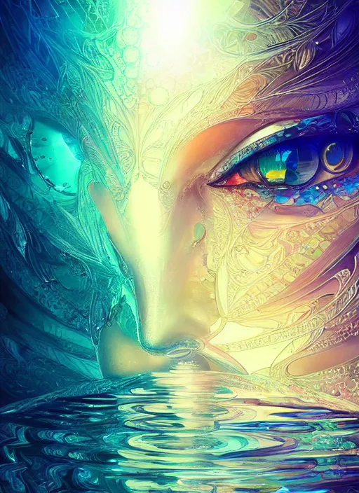 Prompt: air, water, refraction, reflections, mirrors, prisms, sunlight, glowing lights!! intricate elegant, highly detailed, digital painting, artstation, concept art collage, smooth, sharp focus, art by eyes reflecting into eyes reflecting to infinity