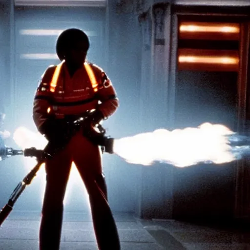 Image similar to stunning awe inspiring michael jackson as a ghostbuster in the movie ghostbusters, movie still 8 k hdr atmospheric lighting