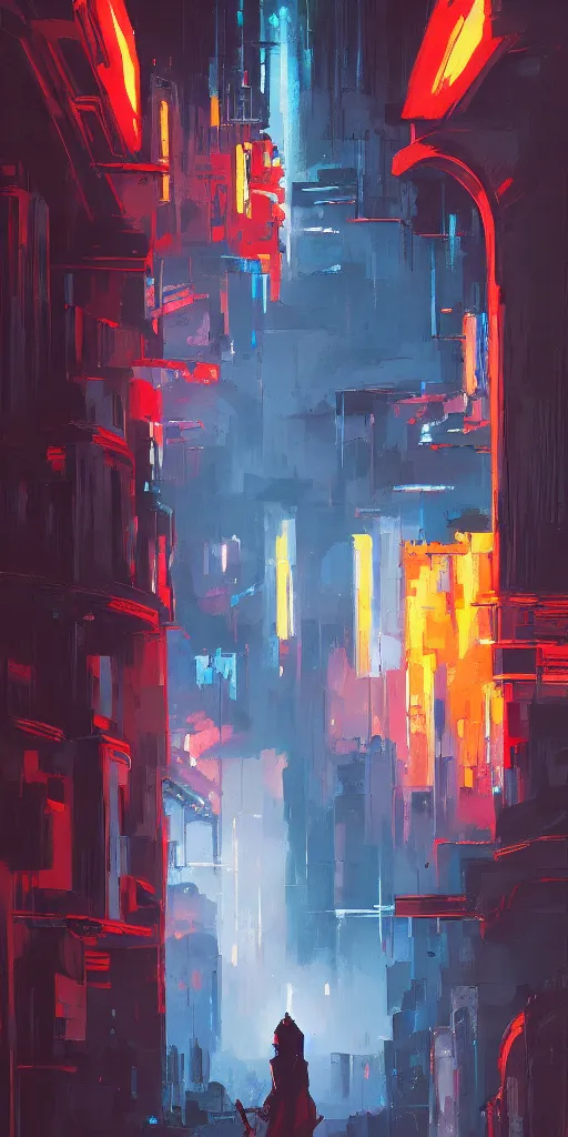 Image similar to a brilliant loose brushwork gouache painting of a cyberpunk knight by alena aenami in the style of baroque art, dynamic lighting