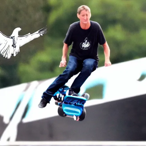 Prompt: tony hawk morphing into an eagle