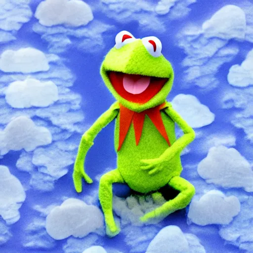 Image similar to Kermit made of translucent clouds and fog