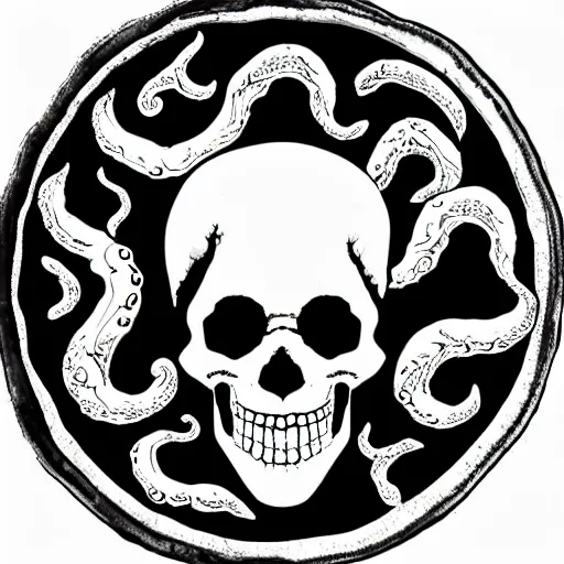 Image similar to skull of a pirate with tentacles protruding out at the bottom of the ocean photo realistic