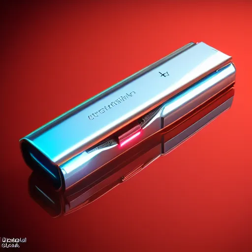 Image similar to usb stick from future, cyberpunk style, product photo, octane render, unreal render, ultra detail, no noise, isometric, full view