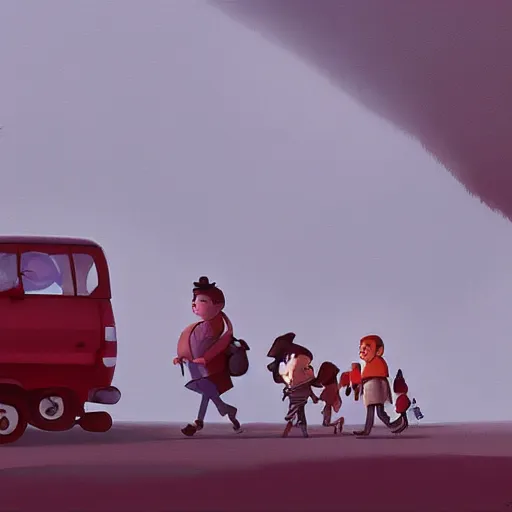 Image similar to goro fujita ilustration a family leaving the big city in a traffic jam heading for the forest, painting by goro fujita, sharp focus, highly detailed, artstation