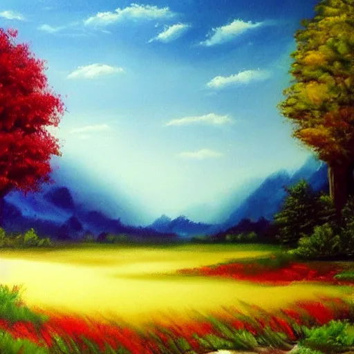 Image similar to beautiful landscape by bob ross