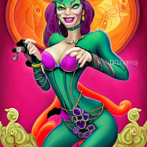 Image similar to the empress of licorice, monster, villainess, D&D character art, candyland, hearthstone, sharp detail, digital painting, character portrait, in the style of don bluth, frank cho, jack kirby, miyazaki, tony diterlizzi, wayne reynolds