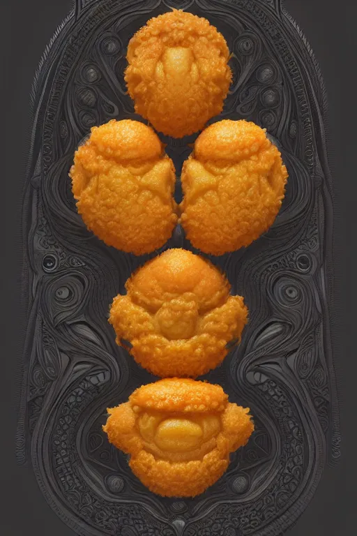 Prompt: symmetry!! nugget food!!, intricate, elegant, highly detailed, digital painting, artstation, concept art, smooth, sharp focus, illustration, art by ortner and mike dargas and marco grassi, 8 k