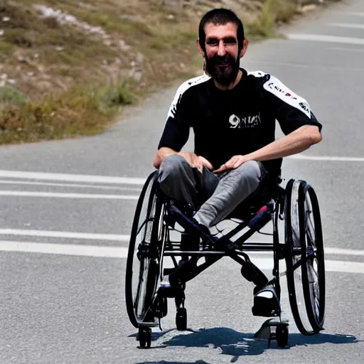 Image similar to pablo echenique in his wheelchair skateboarding in el valle de los caidos, in spain