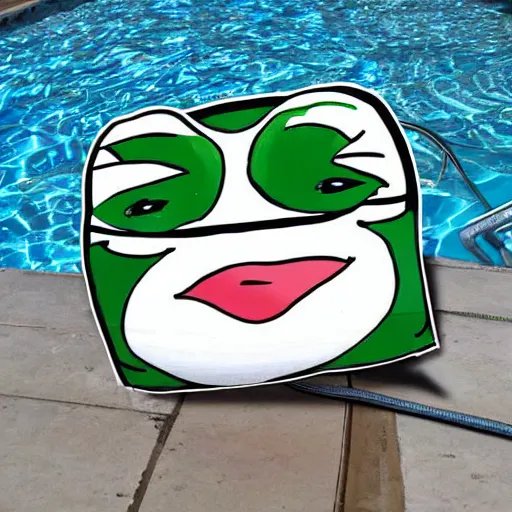 Image similar to pepe the frog is chilling in a pool