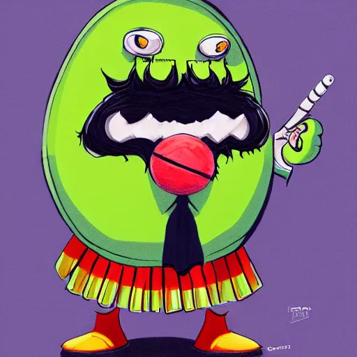 Image similar to a tennis ball monster wearing a scottish kilt, big mustache, scotland, digital art, fantasy, magic, chalk, trending on artstation, ultra detailed, professional illustration by basil gogos