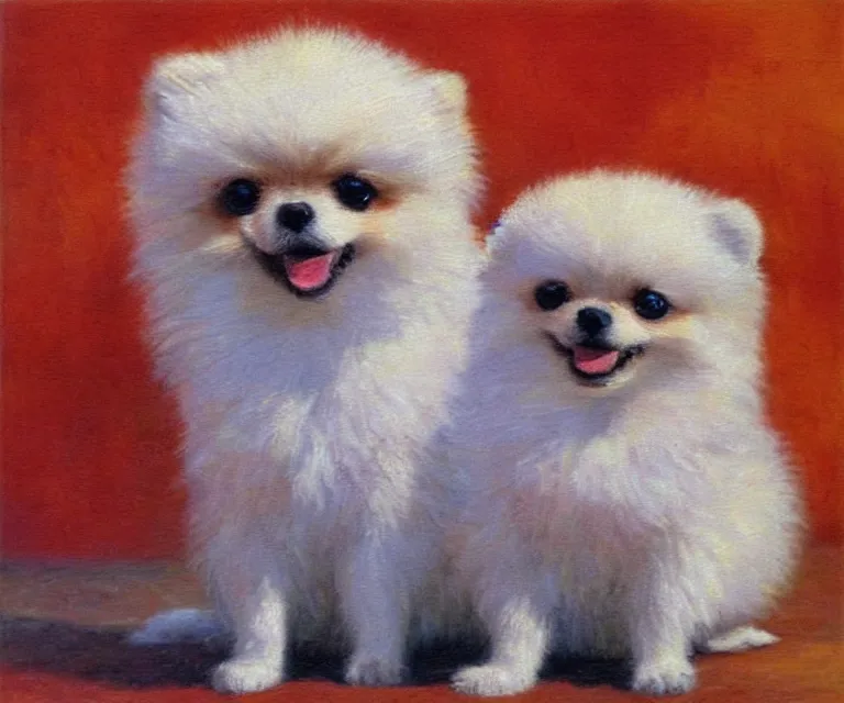 Image similar to pomeranian, cute, monet, oil painting