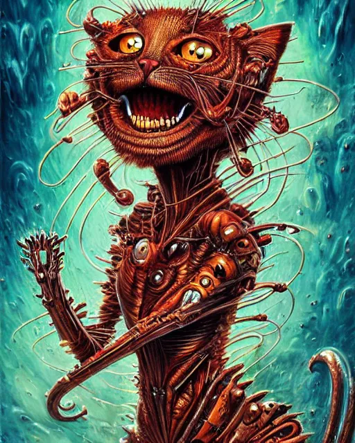 Prompt: bloody fleshmetal cyborg garfield cat, by antonio j. manzanedo, giger, alex grey, android jones, wayne barlowe, philippe druillet, raymond swanland, cyril rolando, josephine wall, harumi hironaka, trending on artstation