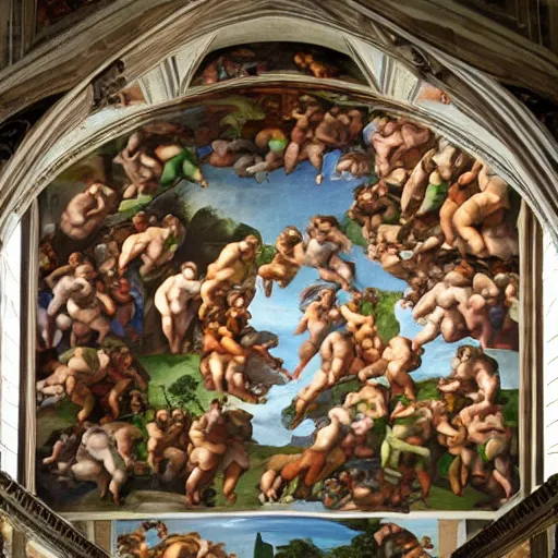 Prompt: The Sistine chapel by Michelangelo but it’s shrek