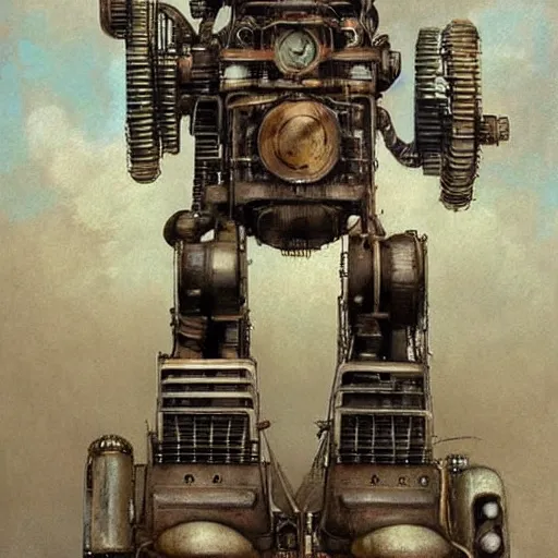 Image similar to (((((((((((giant retro human shaped robot steampunk))))))))))) . muted colors. by Jean-Baptiste Monge !!!!!!!!!!!!!!!!!!!!!!!!!!!!!!!!!!!!!!!!